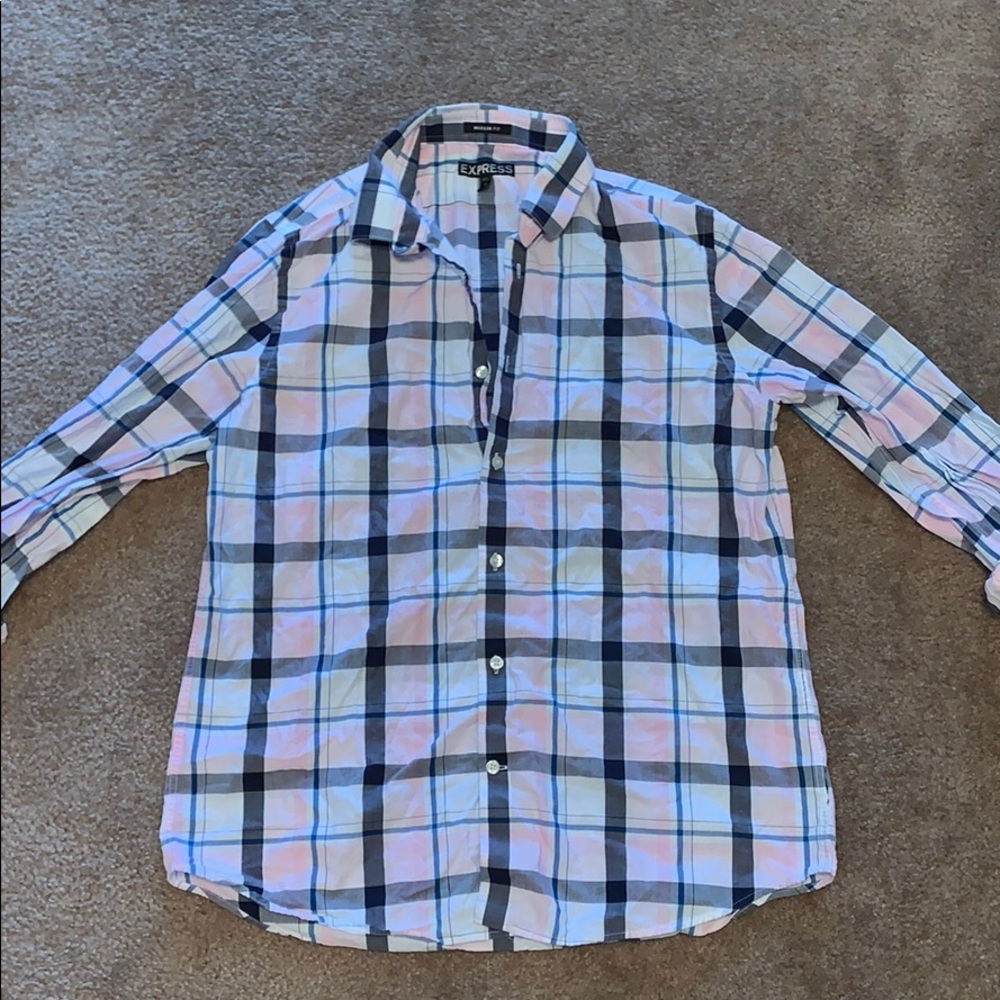 Pink Plaid Express Long Sleeve Button Up